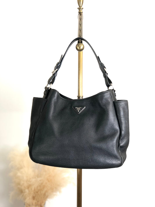 PRADA Triangle Logo Side Pocket Shoulder bag Black Vintage wr45fx