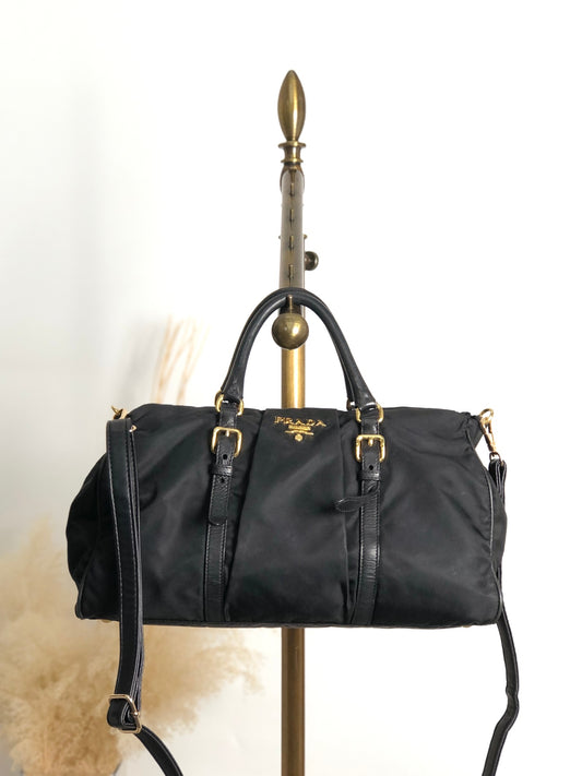 PRADA Logo Two-way Handbag Shoulder bag Black Vintage 5mnxkv