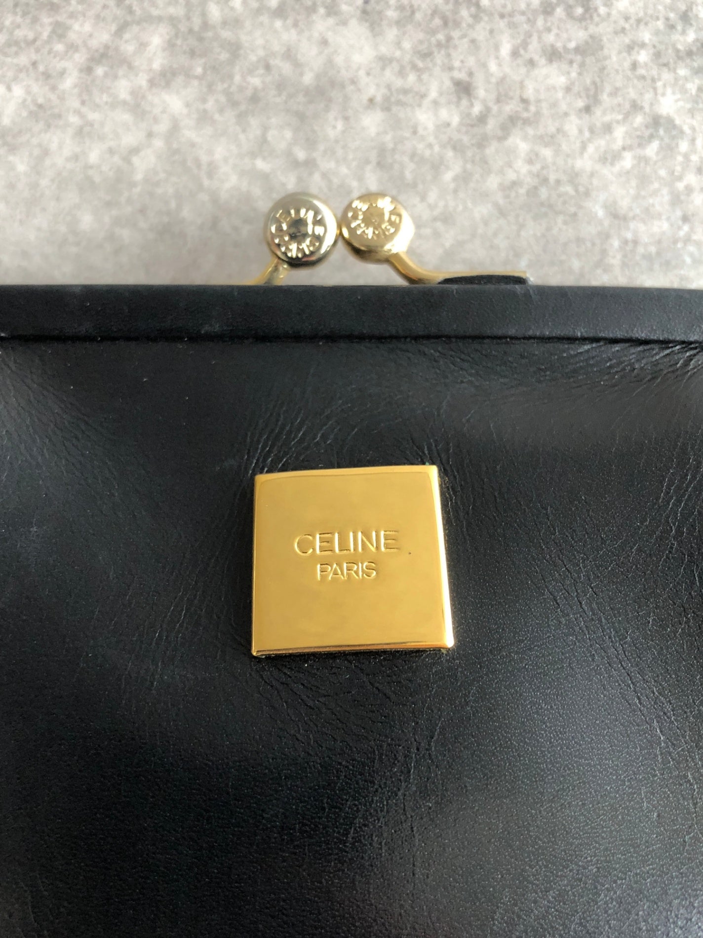 CELINE Logo Metal Clasp Coin Purse Black Vintage z4abfu