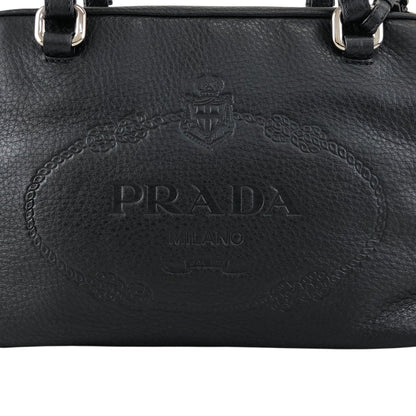 PRADA Logo Embossed Small Boston bag Handbag Black Vintage sdau3h