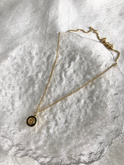 Christian Dior CD Logo Rhinestone Necklace Gold Vintage 3rza6f