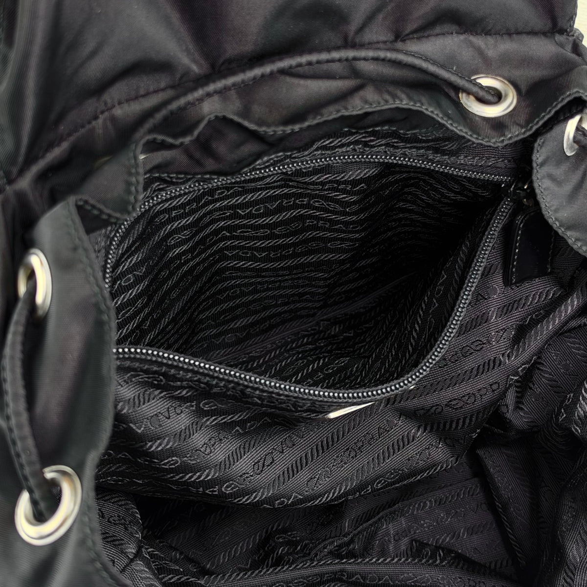 PRADA Tessuto Triangle Logo Double Pocket Backpack Black Vintage 8fef48