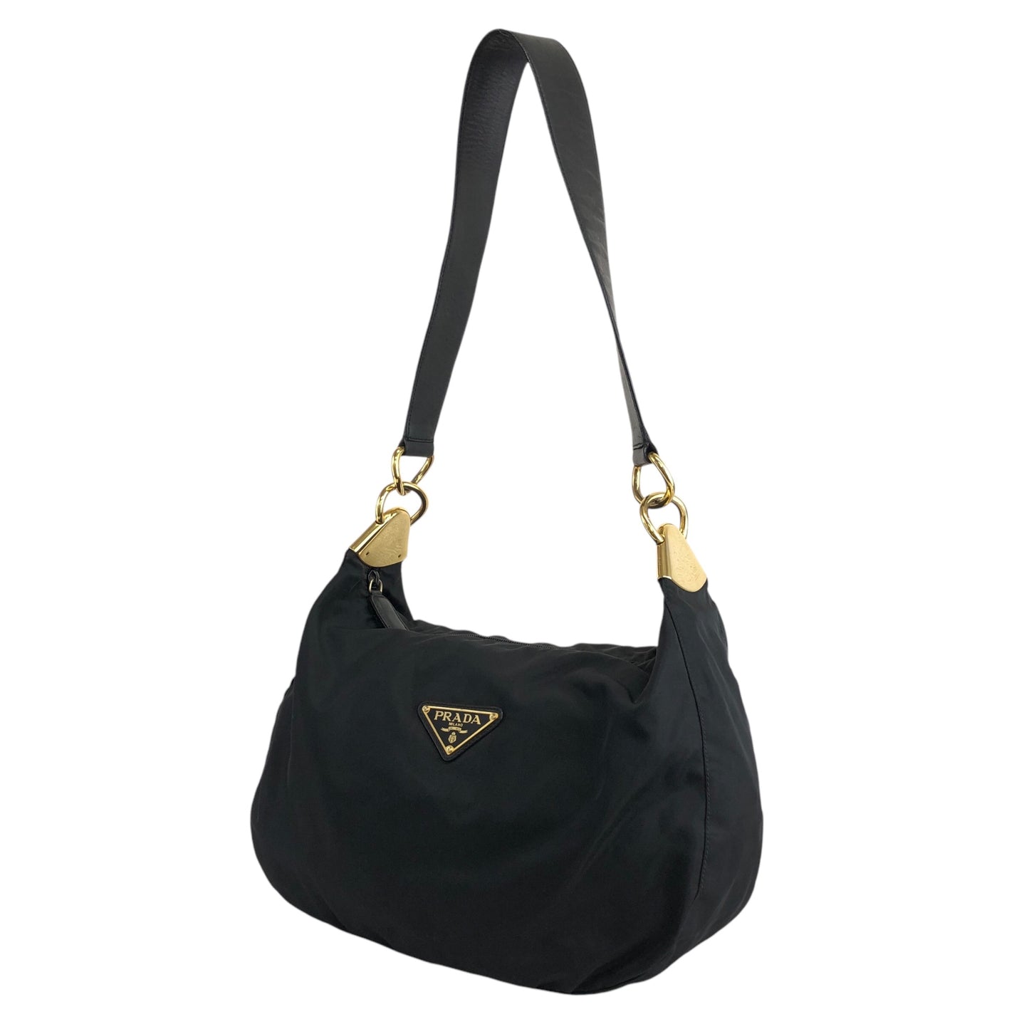 PRADA Triangle Logo Shoulder bag Hobobag Black Vintage u73w2i