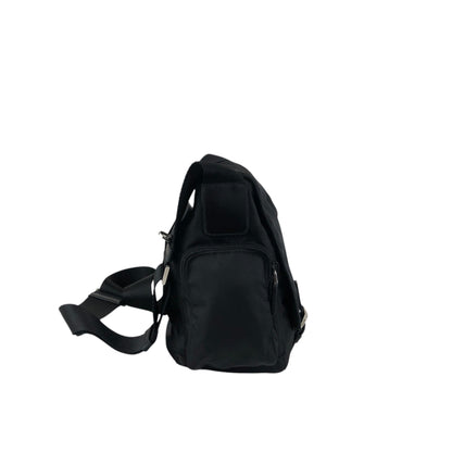 PRADA Tessuto Triangle Logo Front Buckle Double Pocket Shoulder bag Black Vintage yejdb4