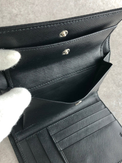 PRADA Tessuto Triangle Logo Trifold Wallet Black Vintage yyjymp