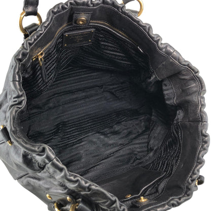 PRADA Logo Two-way Handbag Shoulder bag Black Vintage t5sy7s