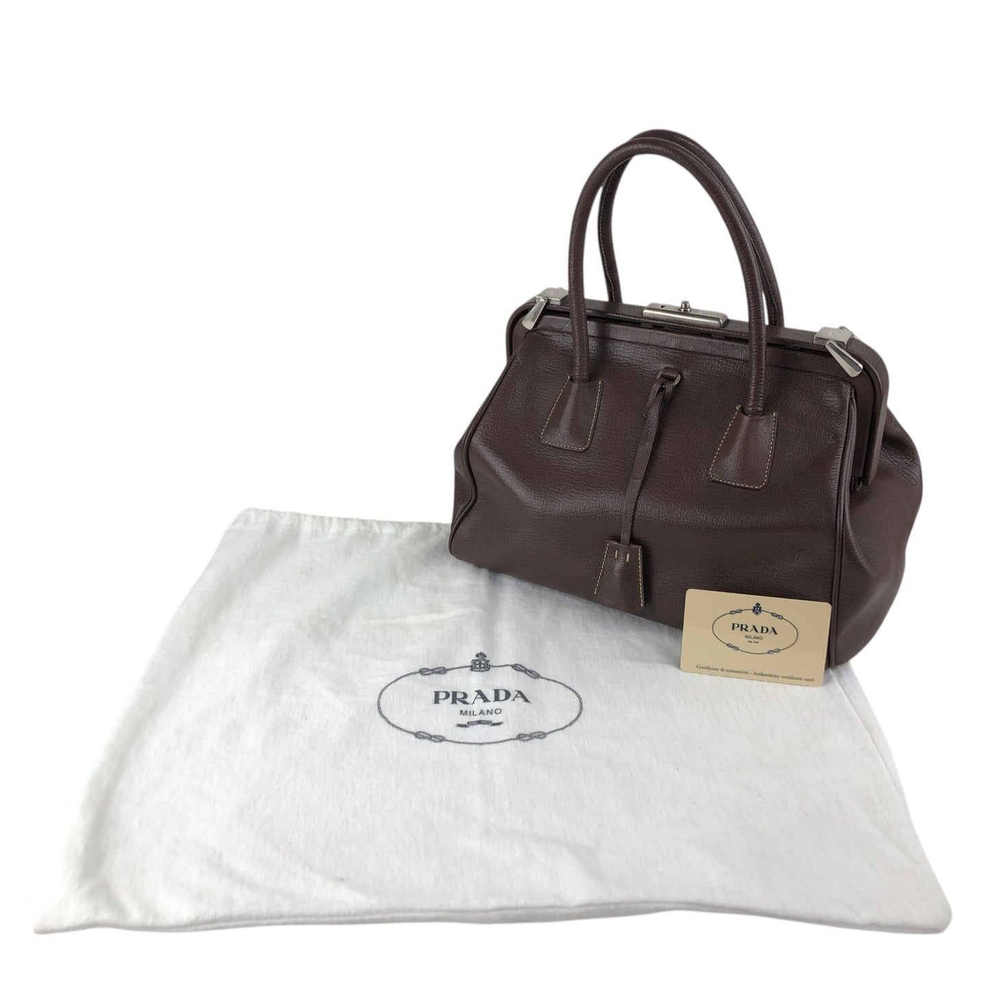 PRADA Metal Clasp Handbag Brown Vintage zwwp2k