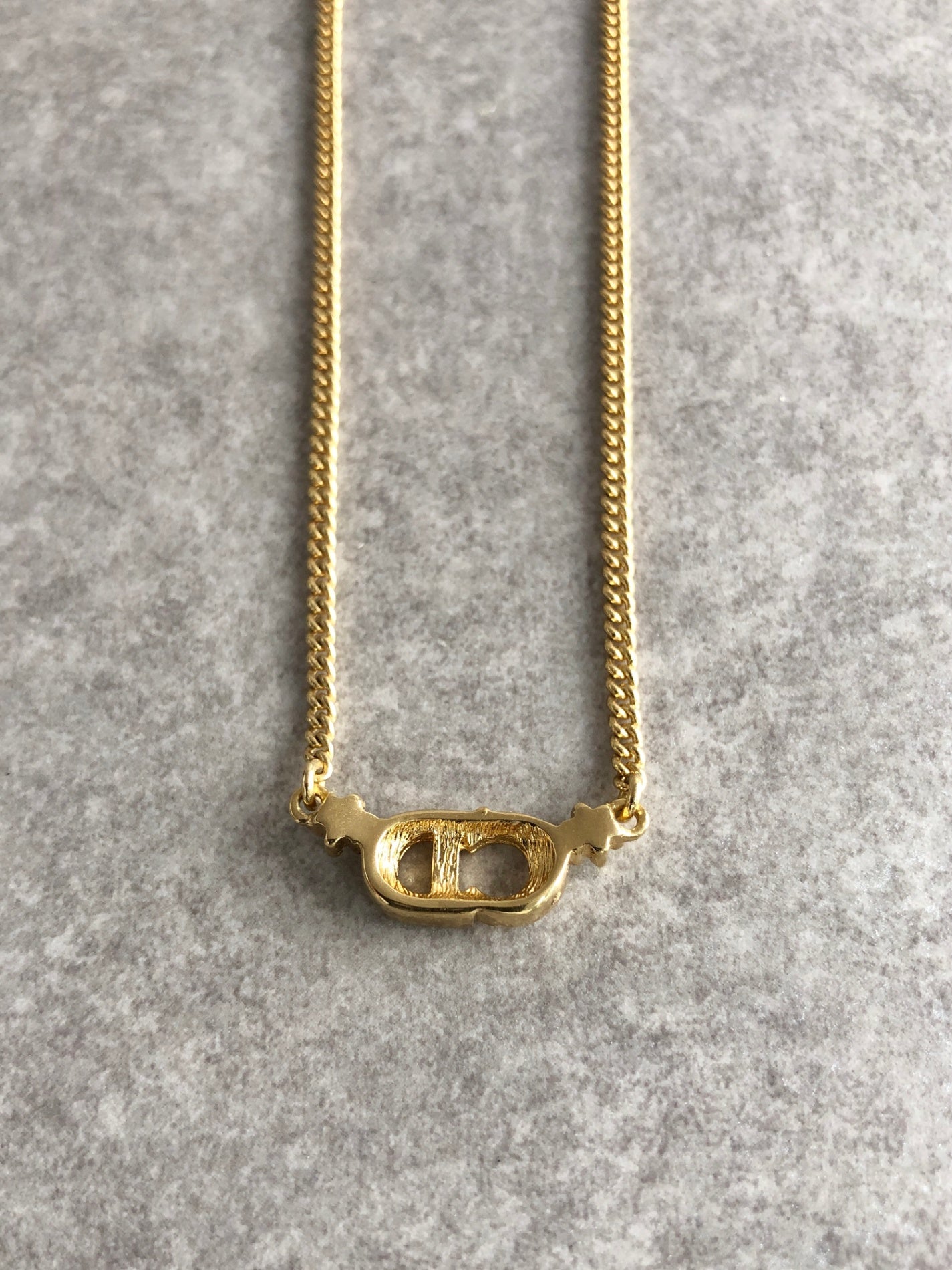 Christian Dior CD Logo Rhinestone Necklace Gold Vintage hrmhsa