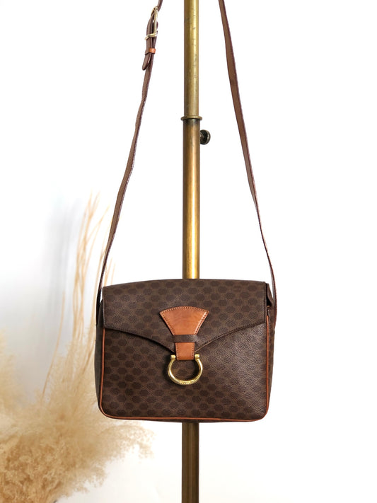 CELINE Macadam Horse Bit Shoulder bag Brown Vintage yw7ax4