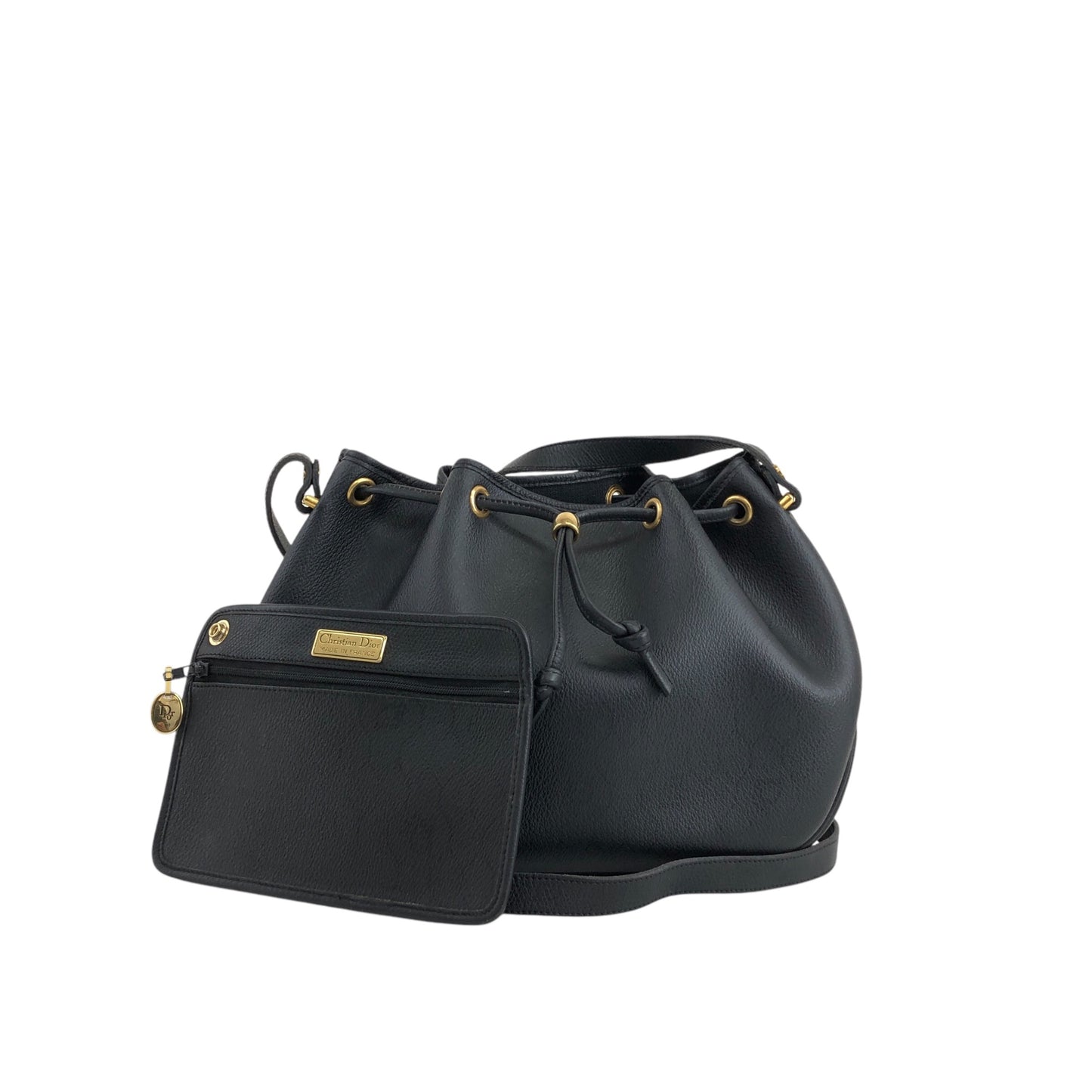 Christian Dior Logo Drawstring Shoulder bag Black Vintage 8jksti