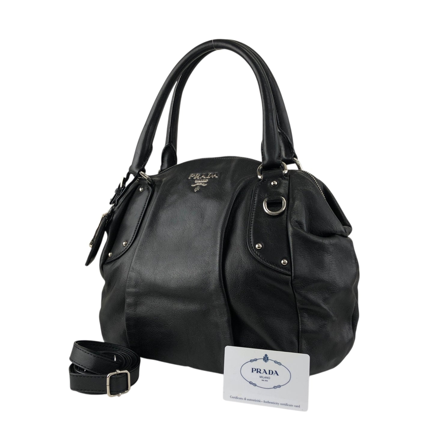 PRADA Logo Two-way Handbag Shoulder bag Black Vintage te623t