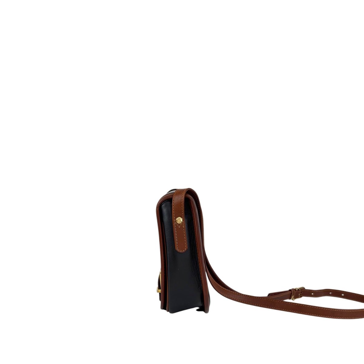 CELINE Front Buckle Shoulder bag Black×Brown Vintage 8seizv