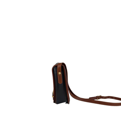 CELINE Front Buckle Shoulder bag Black×Brown Vintage 8seizv