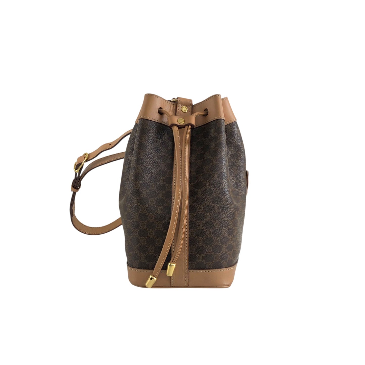 CELINE Macadam Blason Drawstring Shoulder bag Brown Vintage xfu8ij