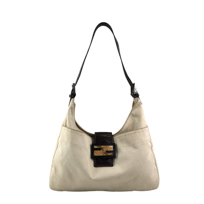 FENDI Mamma Baguette Logo Shoulder bag Hobobag Beige Vintage c6ztd5