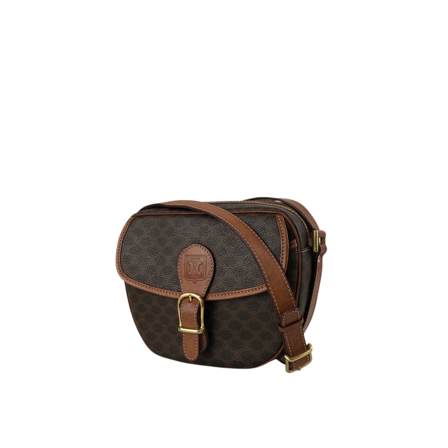 CELINE Macadam Blason Front Buckle Shoulder bag Brown Vintage 6tcy32
