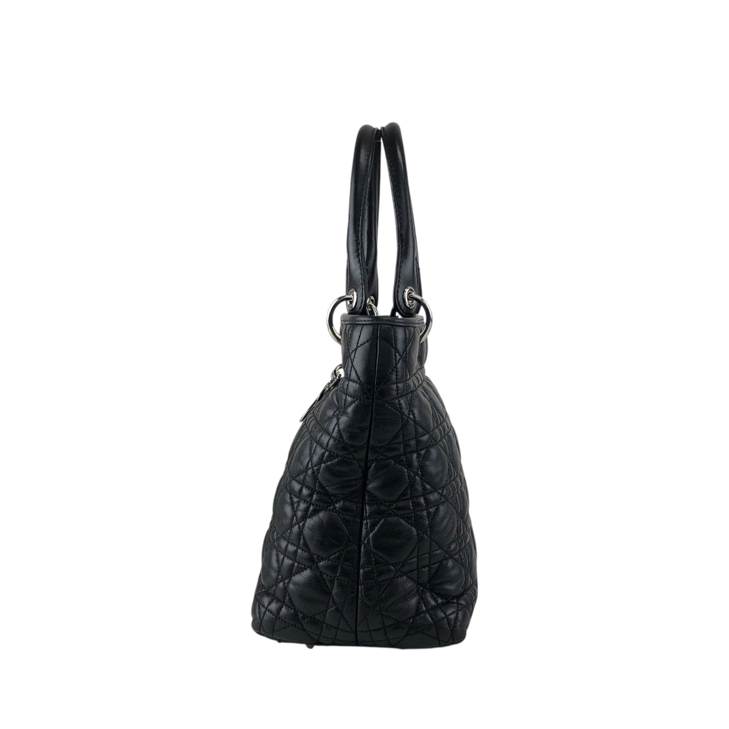 Christian Dior Lady Dior Cannage Logo Charm Handbag Black Vintage ymgxfh