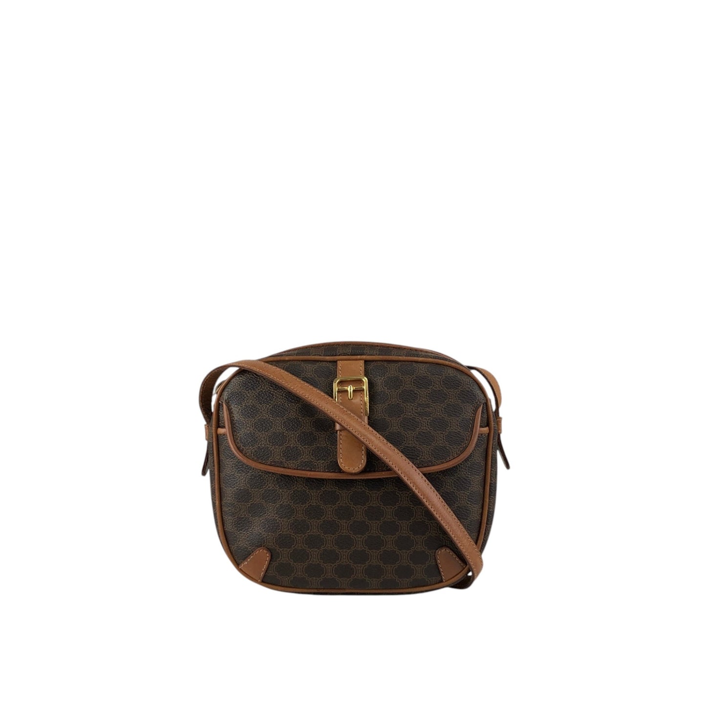 CELINE Macadam Front Buckle Shoulder bag Brown Vintage htiyru