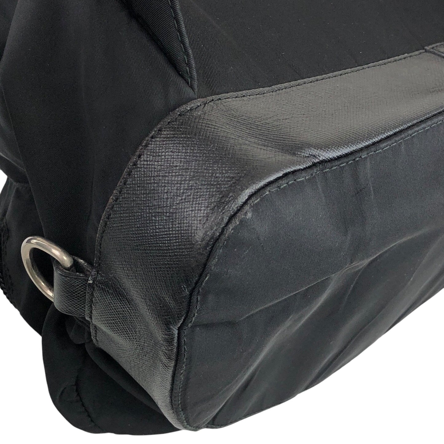 PRADA Triangle Logo Front Belt Double Pocket Backpack Black Vintage 7wppf4