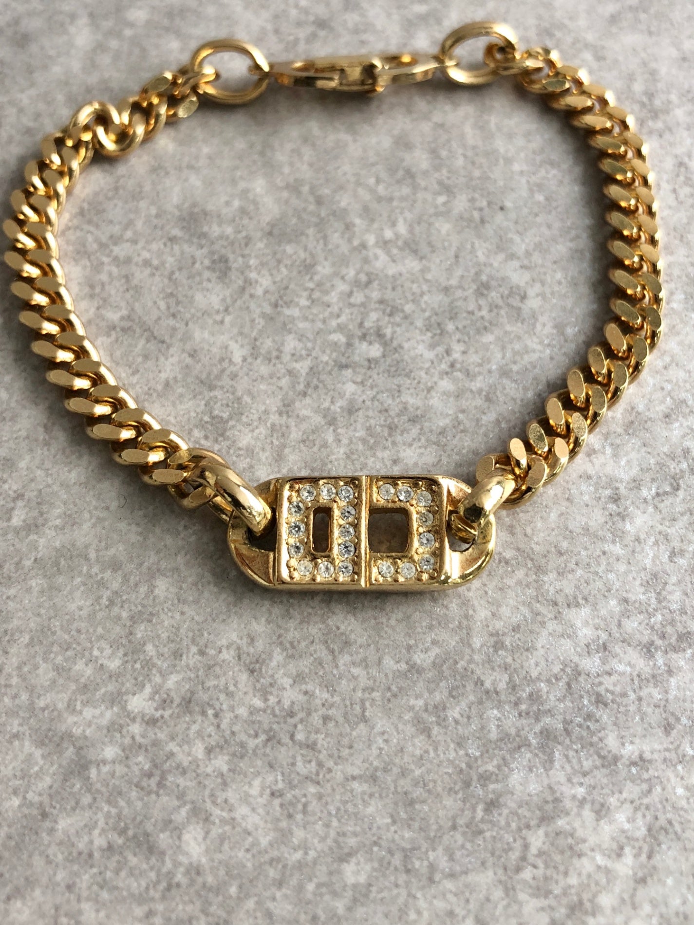 Christian Dior CD Logo Rhinestone Bracelet Gold Vintage 2mjhn2