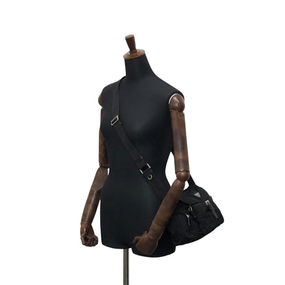 PRADA Tessuto Triangle Logo Front Buckle Side Pocket Shoulder bag Black Vintage 75anhg