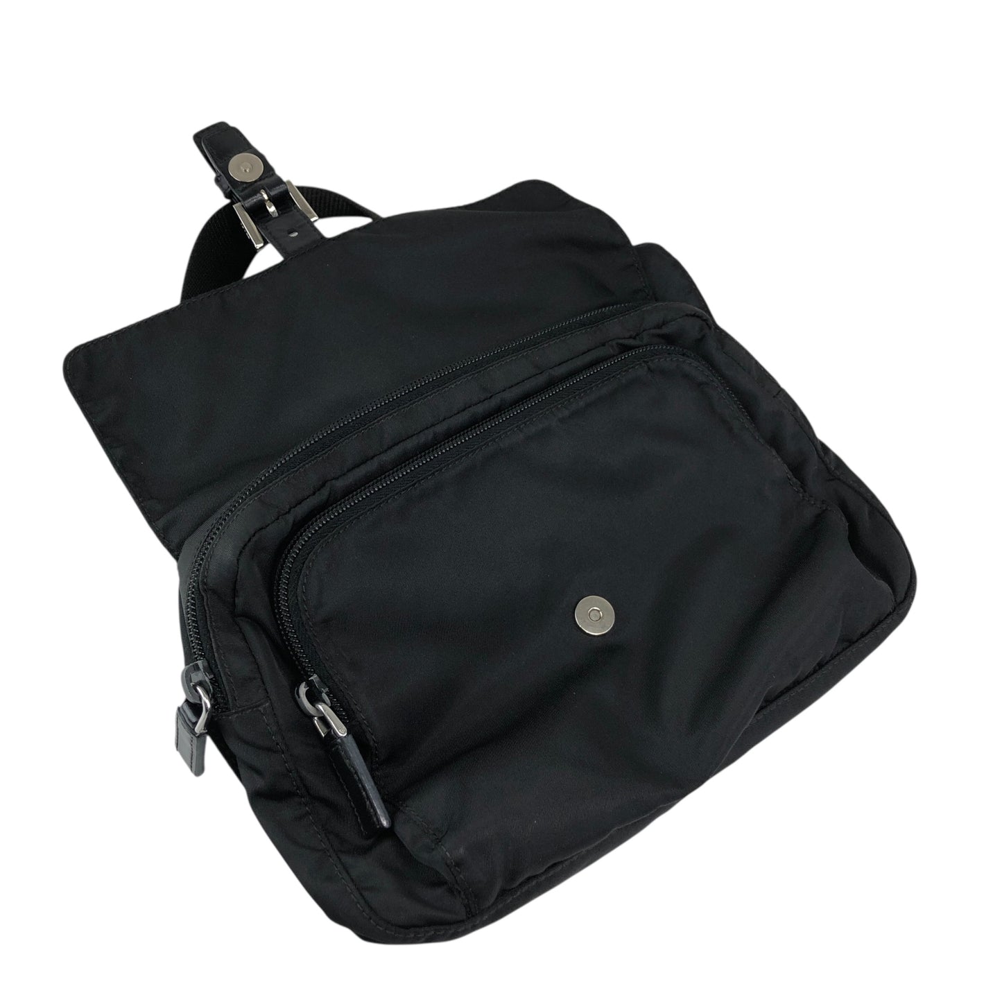 PRADA Tessuto Triangle Logo Front Buckle Shoulder bag Black Vintage mkij8a