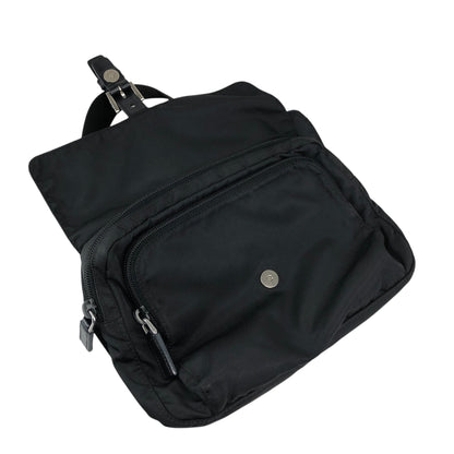 PRADA Tessuto Triangle Logo Front Buckle Shoulder bag Black Vintage mkij8a