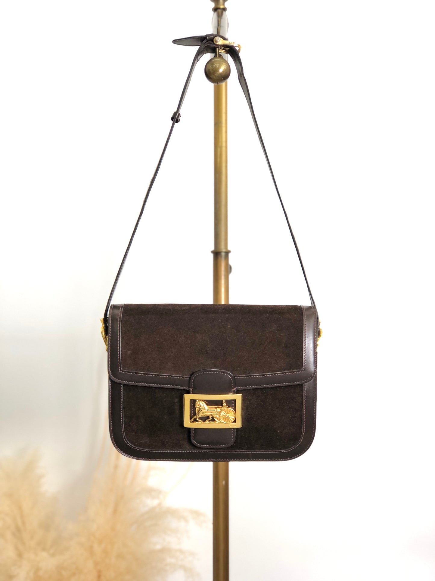 CELINE Horse Carriage Shoulder bag Brown Vintage 8kncfy