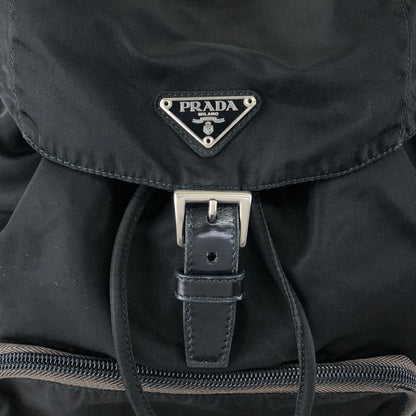PRADA Tessuto Triangle Logo Front Buckle Backpack Black Vintage f788mi