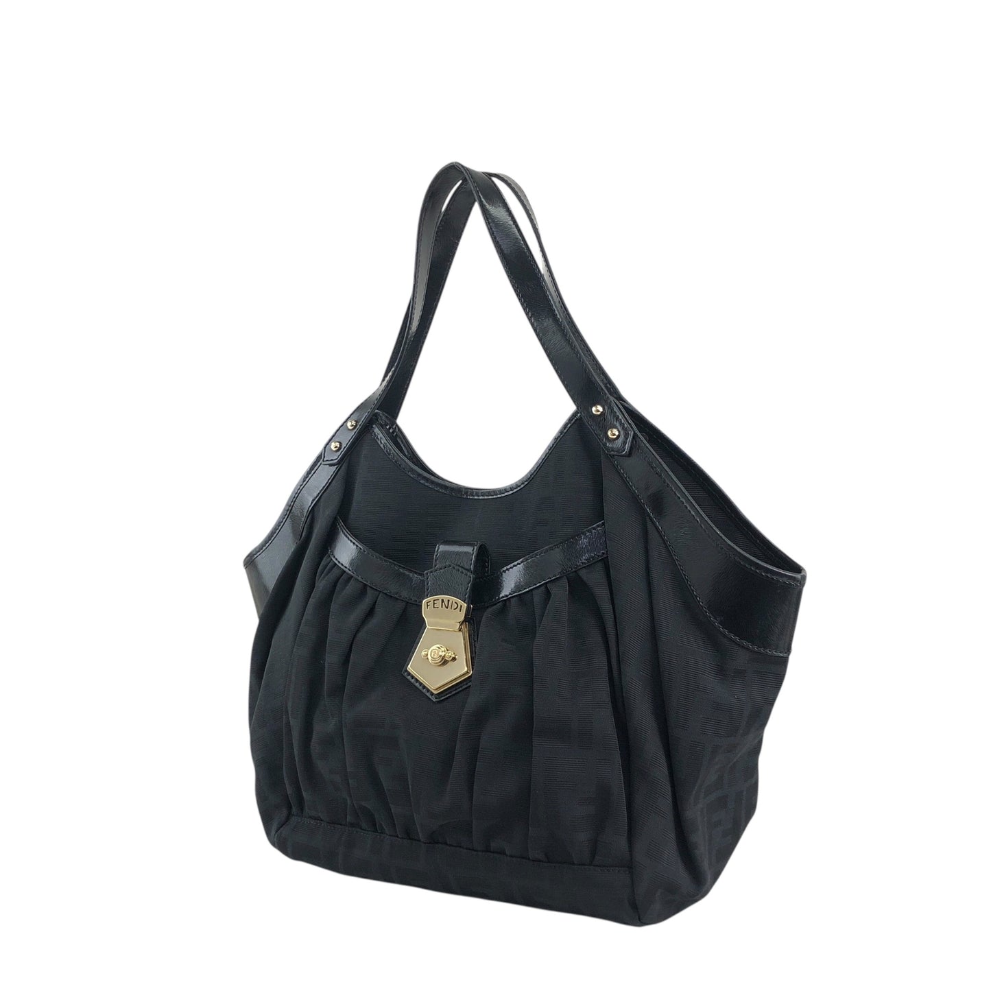 FENDI Zucca Front Buckle Handbag Black Vintage evvwep