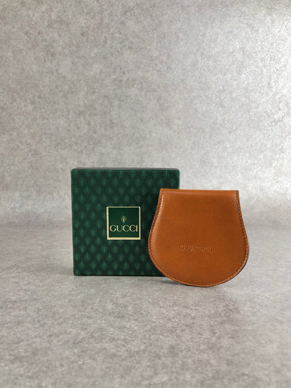 GUCCI Logo Embossed Coin Purse Brown Vintage 86ajph