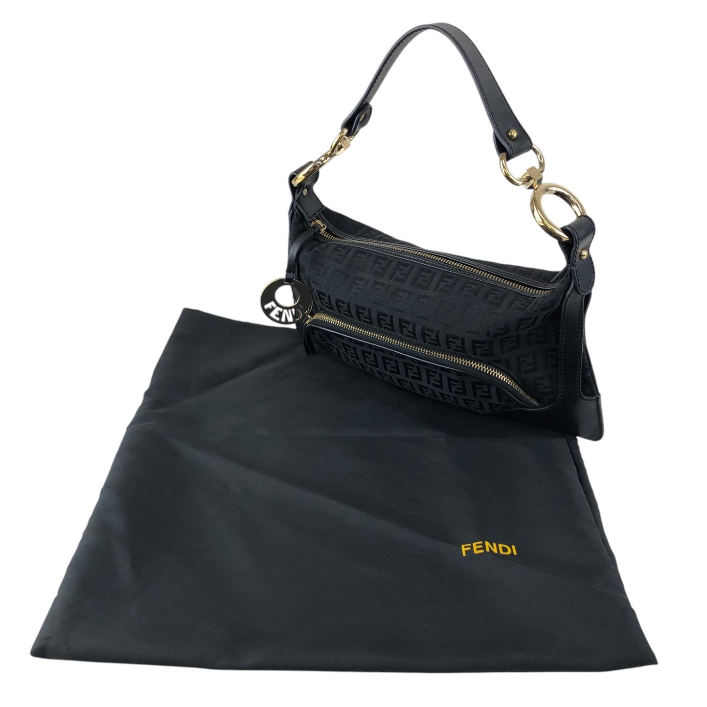 FENDI Zucca Logo Charm Shoulder bag Black Vintage j5ktnr