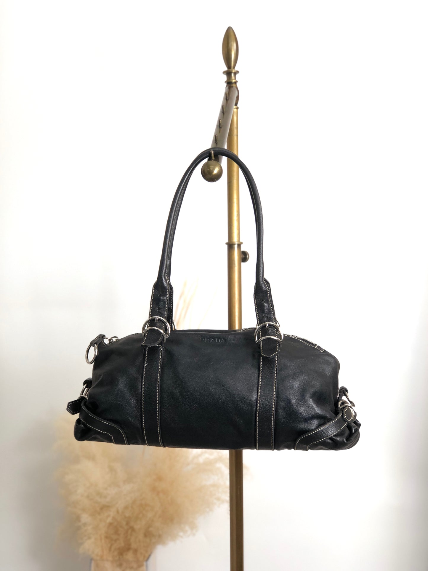 PRADA Logo Embossed Belt Handbag Black Vintage m8shz4