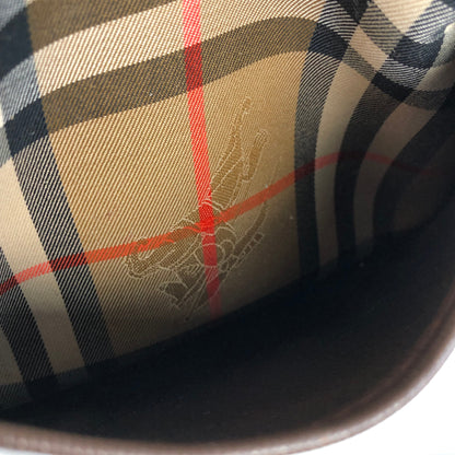 BURBERRY Classic Check Logo Canvas Leather Handbag Boston bag Brown Vintage 7nif54