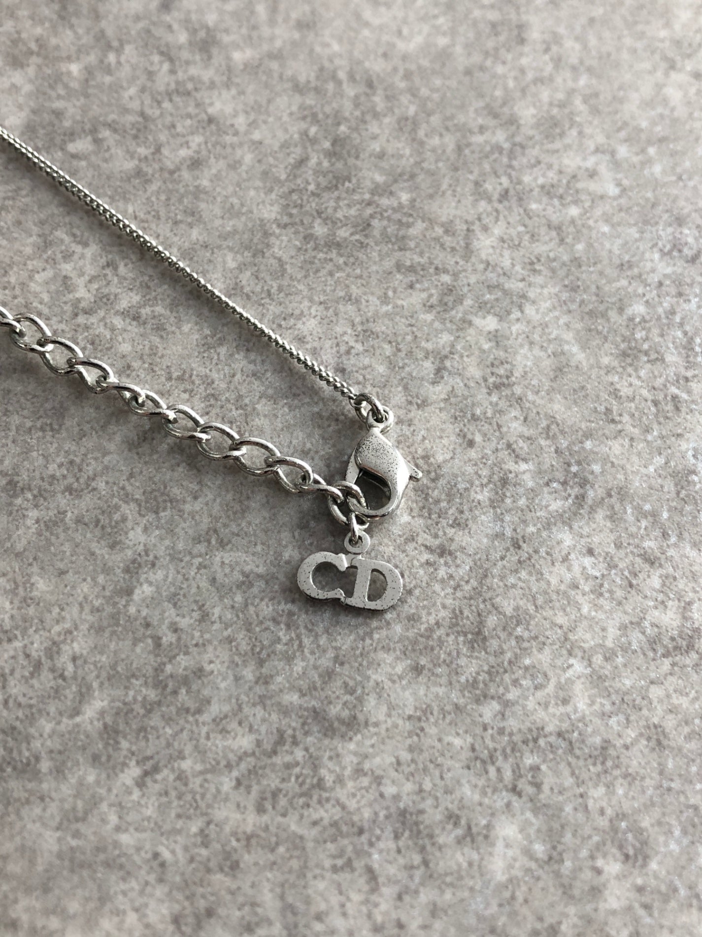Christian Dior Logo Motif Necklace Silver Vintage skg37x