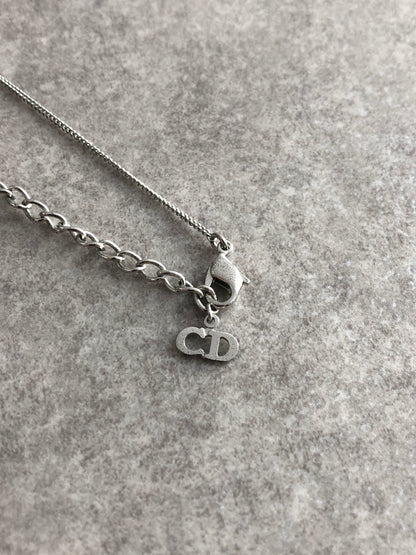 Christian Dior Logo Motif Necklace Silver Vintage skg37x