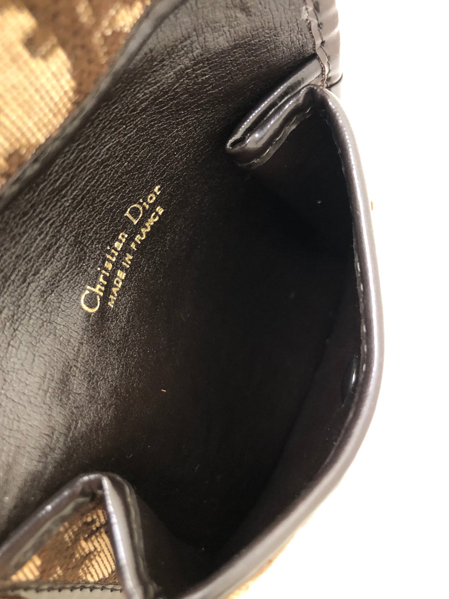 Christian Dior Trotter CD Logo Jacquard Leather Coin Purse Brown Vintage e3hgif