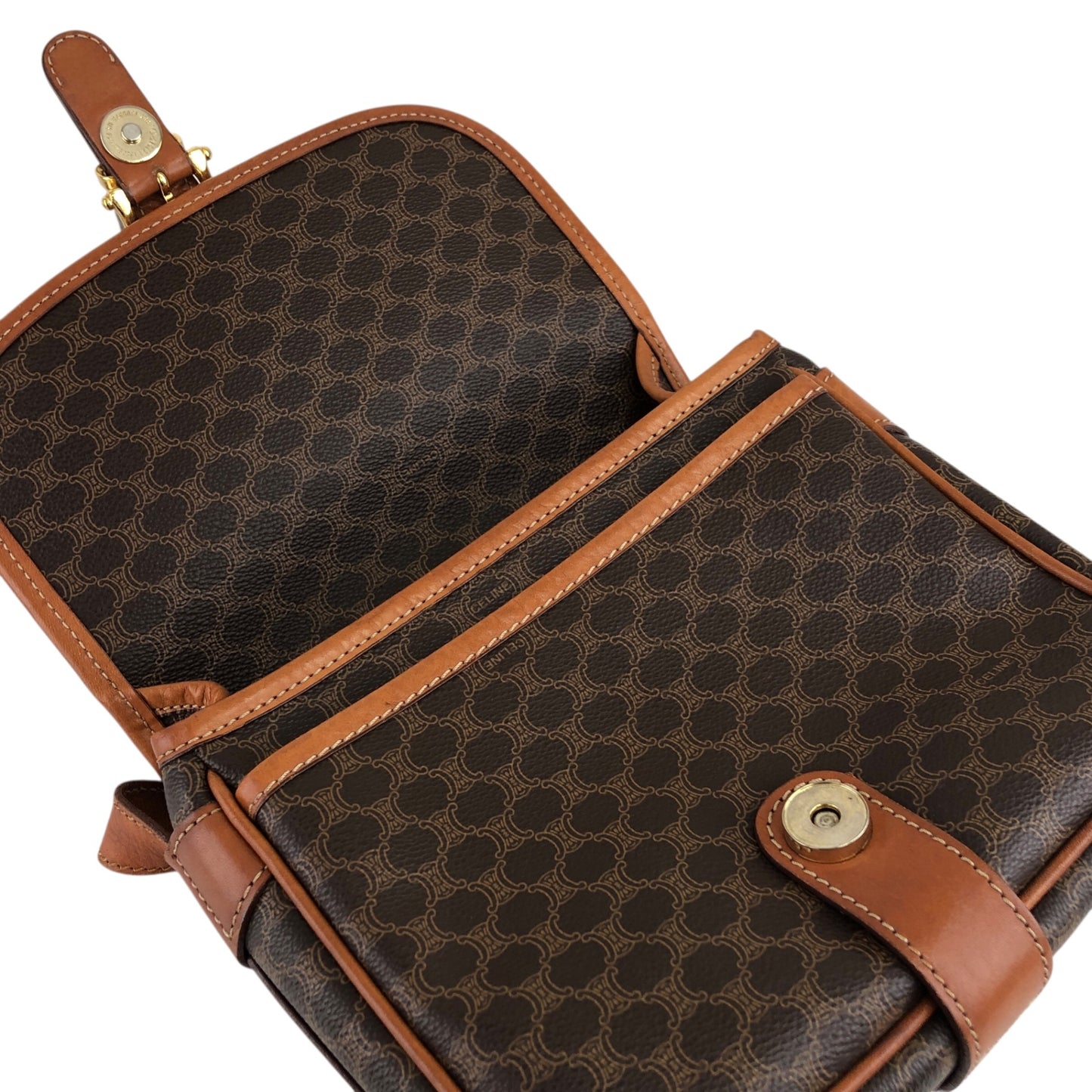 CELINE Macadam Blason Front Buckle Shoulder bag Brown Vintage bk3xcz
