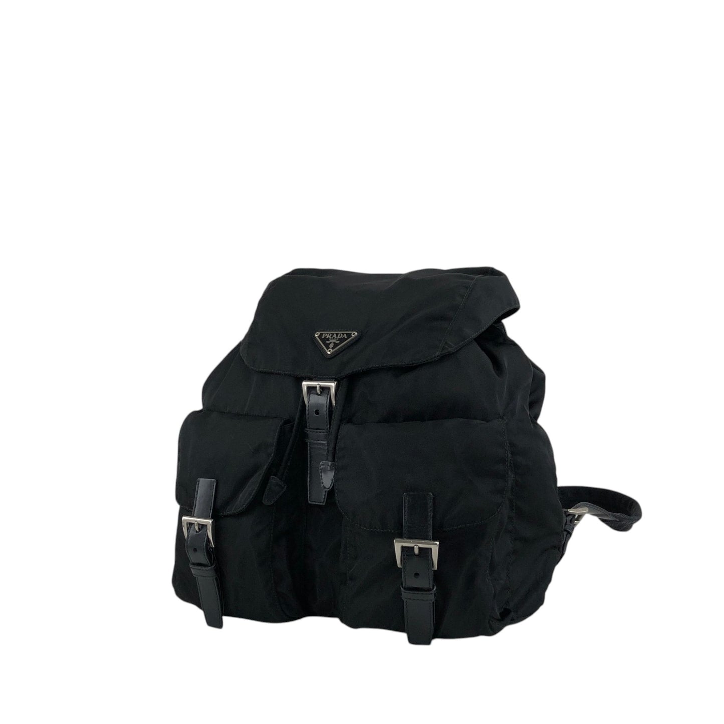 PRADA Tessuto Triangle Logo Double Pocket Backpack Black Vintage mehbr8
