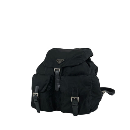 PRADA Tessuto Triangle Logo Double Pocket Backpack Black Vintage mehbr8