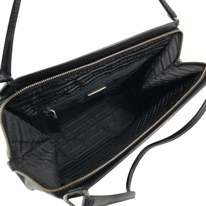 PRADA Logo Embossed Shoulder bag Black T4Q8CGH Vintage duepcf