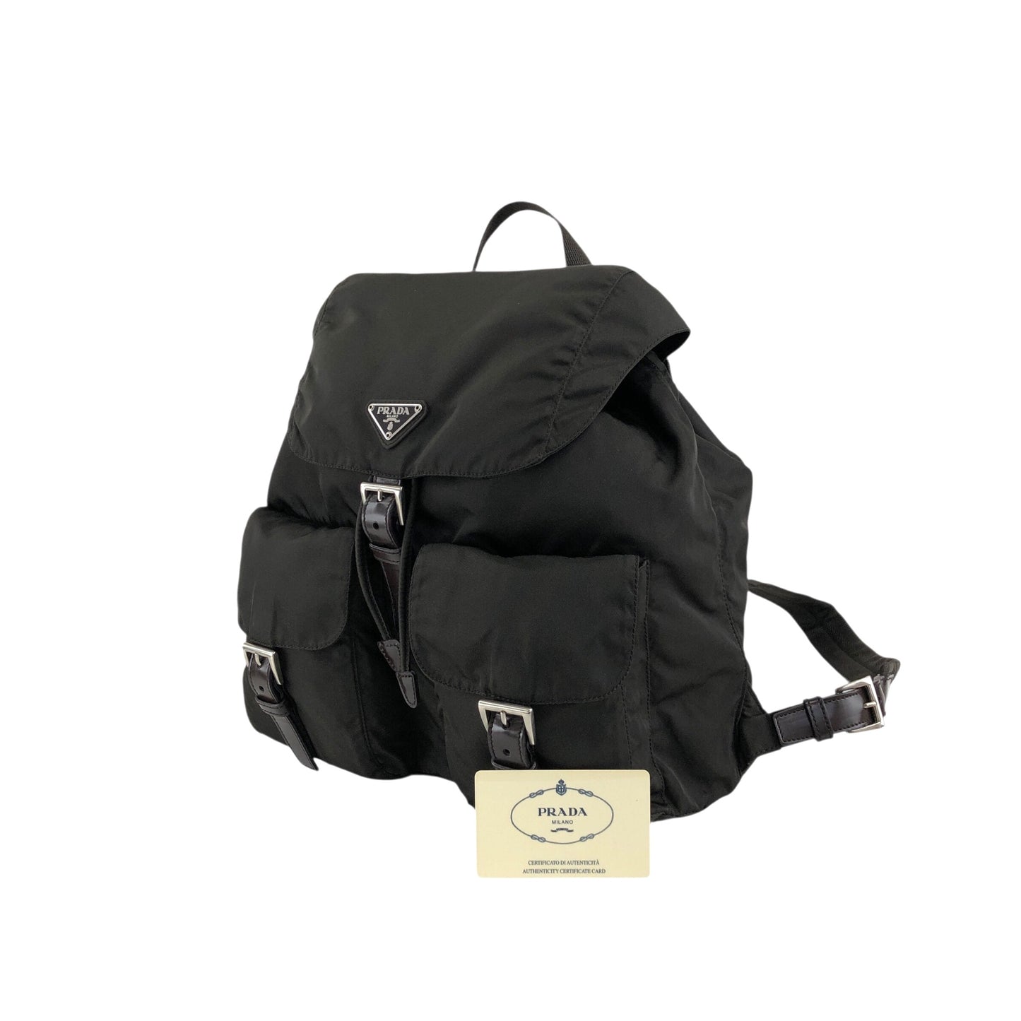 PRADA Tessuto Triangle Logo Double Pocket Backpack Khaki Vintage kyhxt3