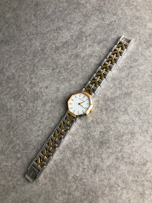 Yves Saint Laurent YSL Logo Quartz Watch Silver×Gold Vintage paum2s