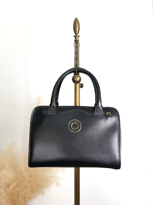 CELINE Circle Logo Handbag Boston bag Black Vintage sb46fs