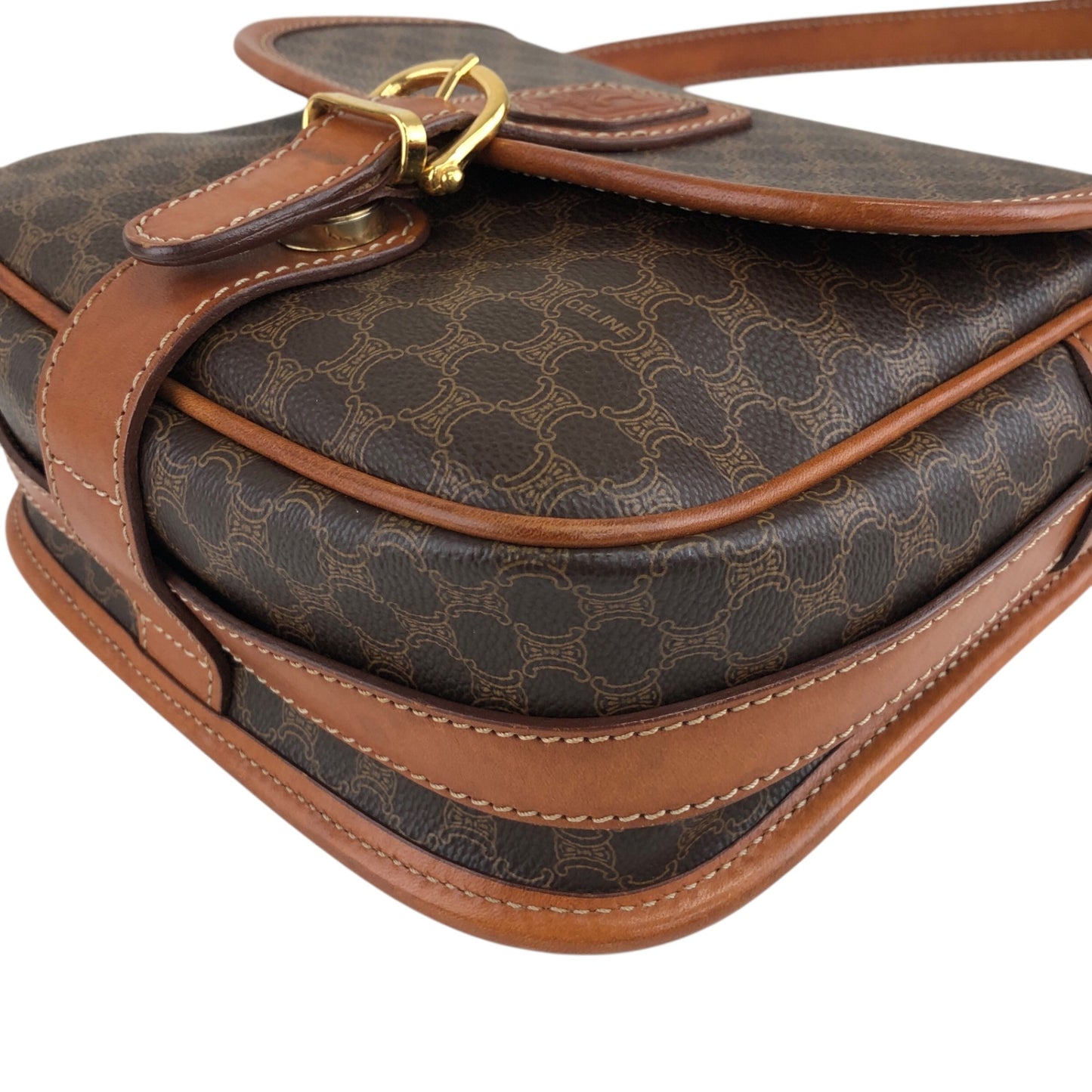 CELINE Macadam Blason Front Buckle Shoulder bag Brown Vintage bk3xcz