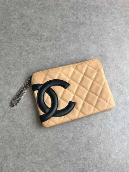 CHANEL Coco Mark Handbag Pouch Beige Vintage p5gycv