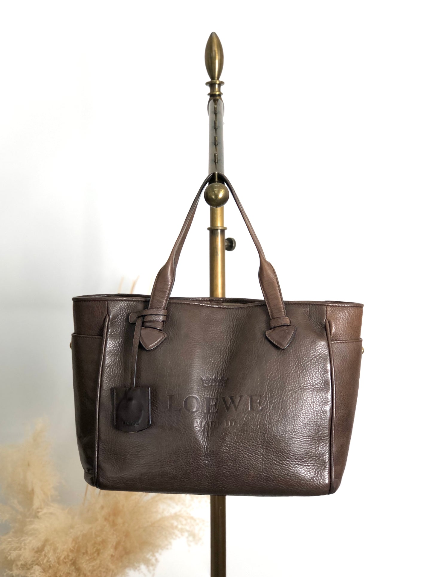 LOEWE Logo Embossed Handbag Totebag Brown Vintage faniey