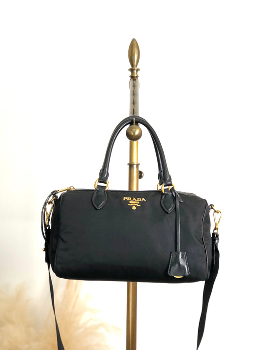 PRADA Logo Two-way Boston bag Shoulder bag Black Vintage 76zjdy