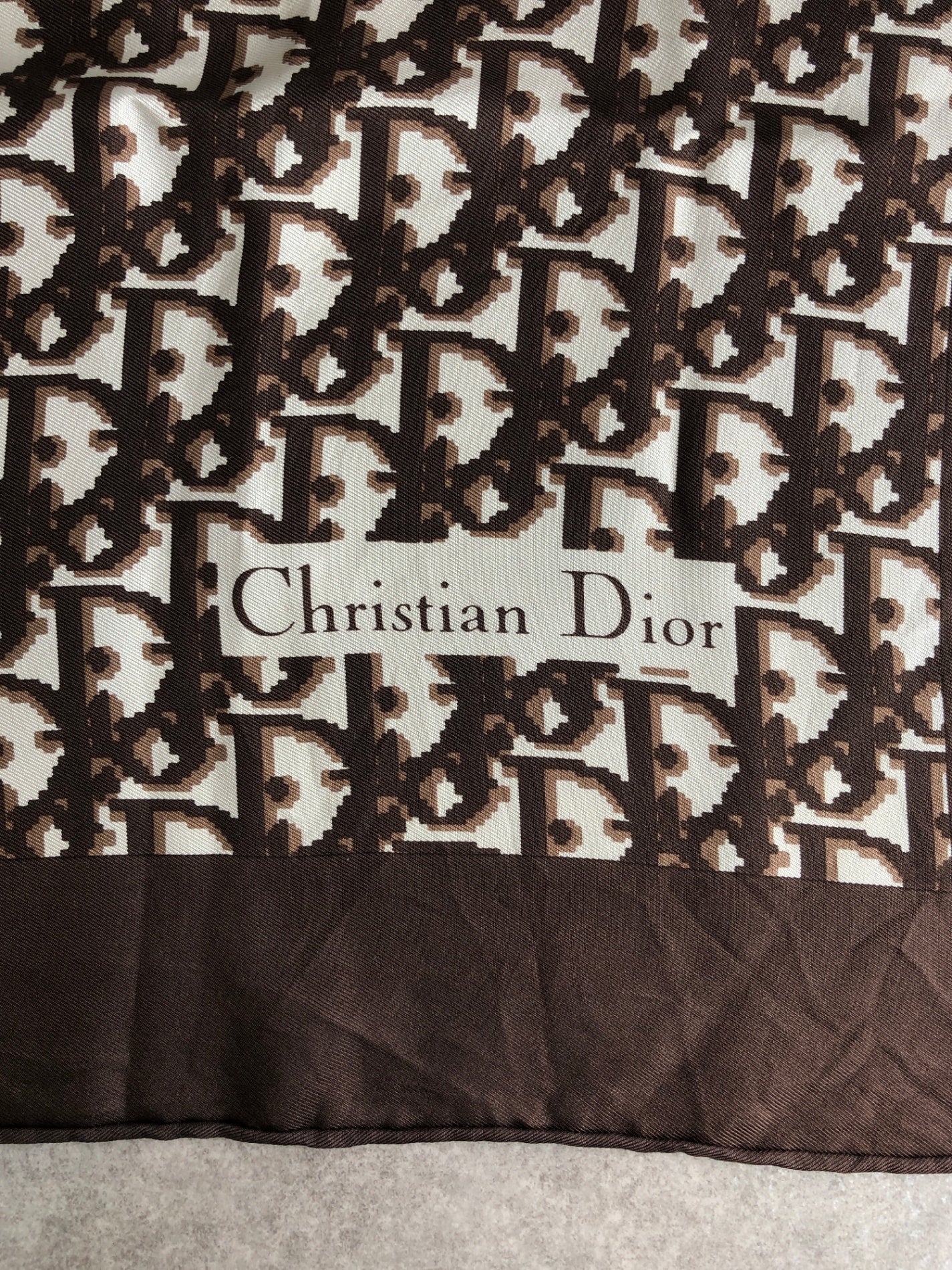 Christian Dior Trotter Silk Scarf Brown×White Vintage uya24z