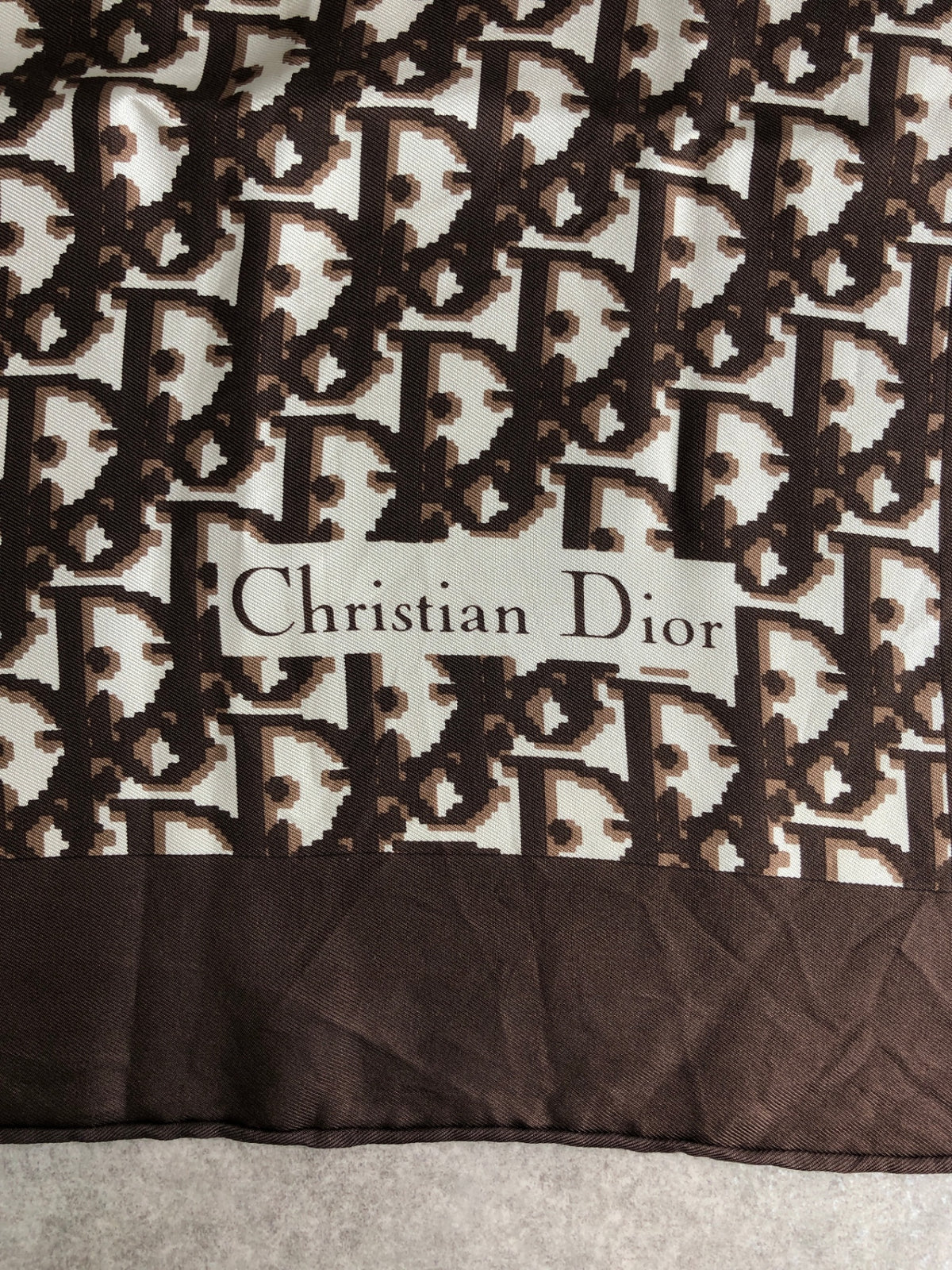 Christian Dior Trotter Silk Scarf Brown×White Vintage uya24z
